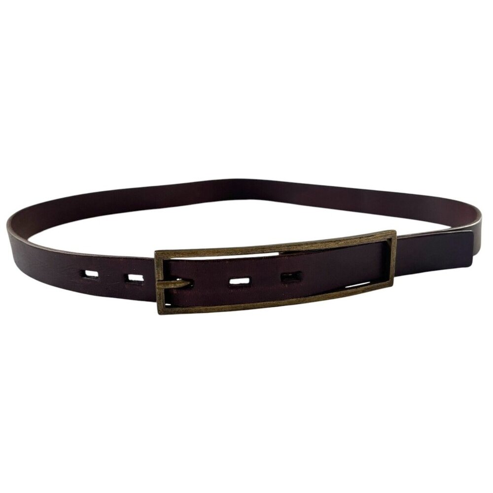 Hobo International Brown Leather Skinny Belt (Size S) Boho Square Buckle Western